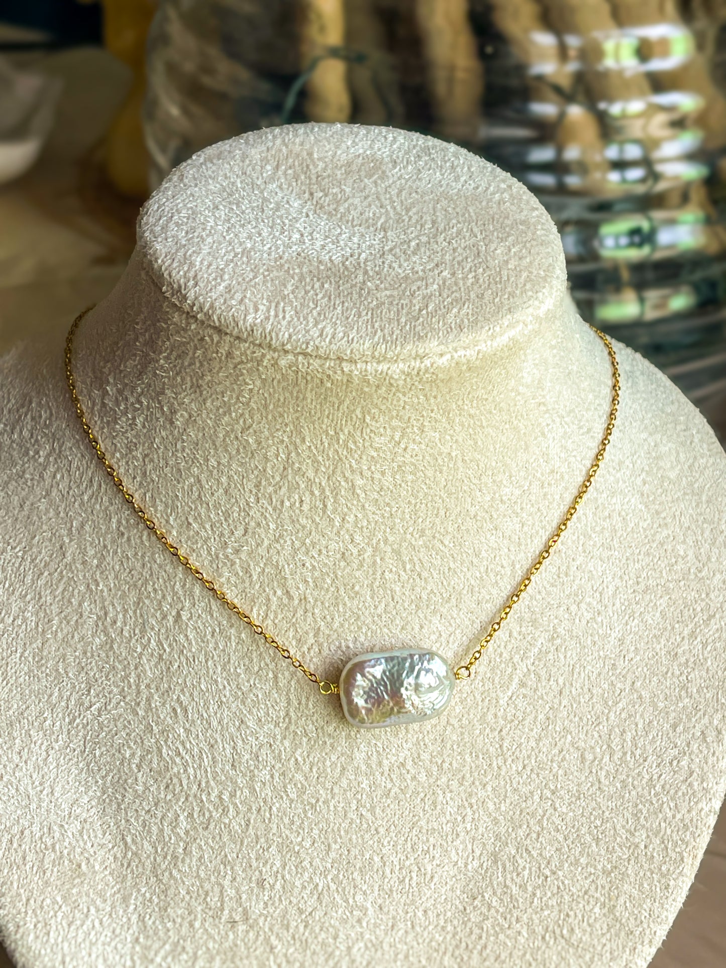 Cadena de perla barroca cuadrada