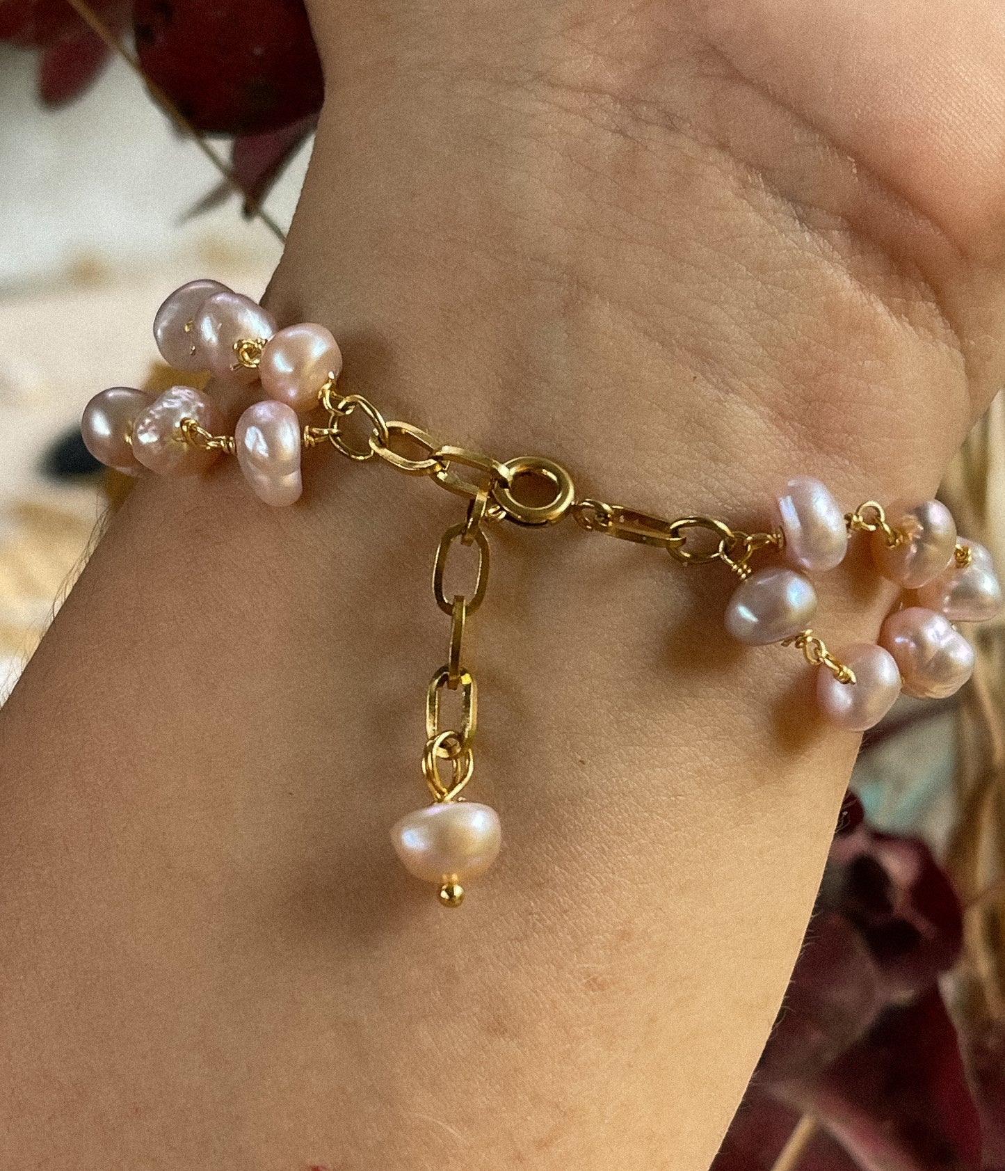 Pulsera de perlas rosa