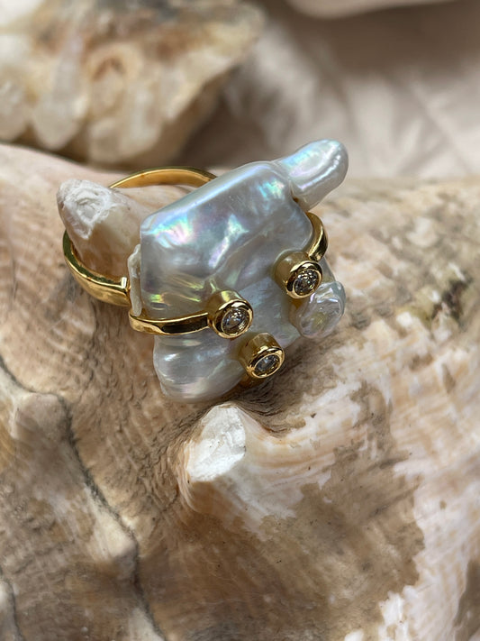 Anillo , perla barroca