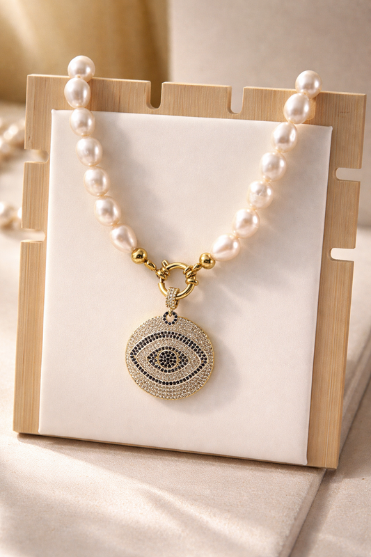 Collar de perla dije ojo turco