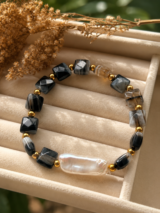 Pulsera ágata y perla