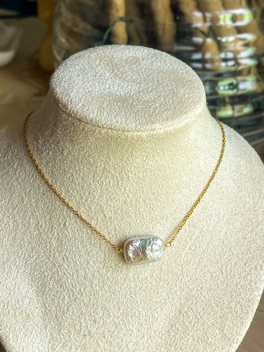 Cadena de perla barroca cuadrada