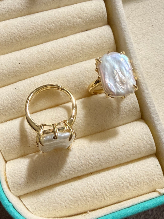 Anillo de perla cuadrada