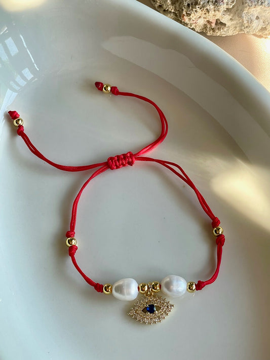 Pulsera de Ojo turco y perlas cultivadas