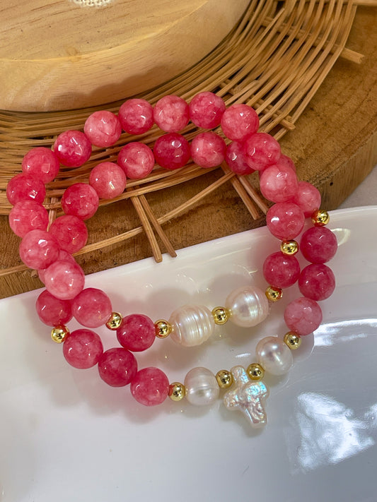 Set de pulseras de ágatas y perlas