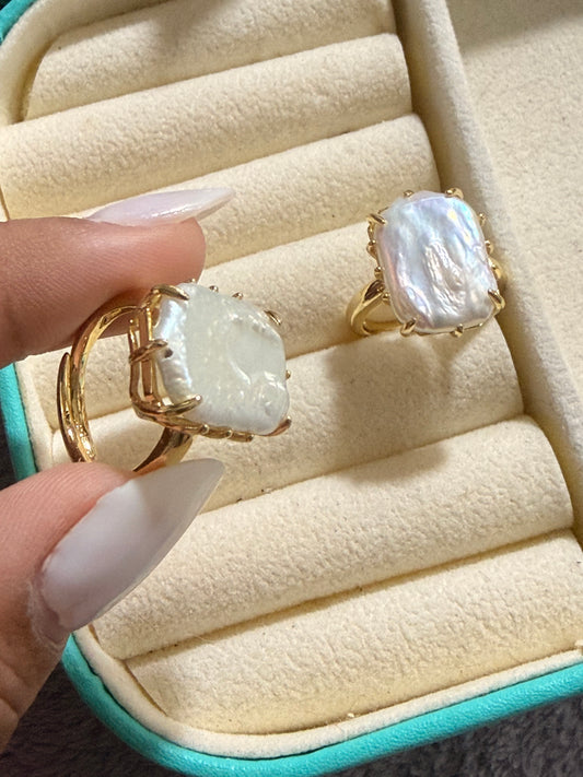 Anillo de perla cuadrada